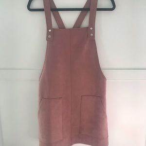 Pink Faux Suede Overall Dress